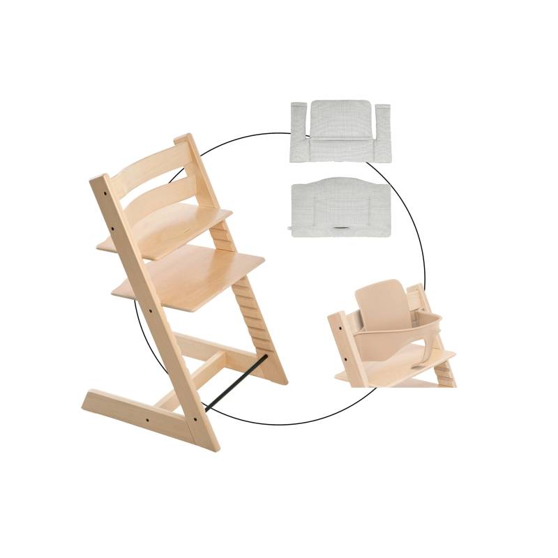 Stokke® Tripp Trapp® Bundle Treppenhochstuhl inkl. Sitzkissen Classic Nordic Grey und Babyset von Stokke