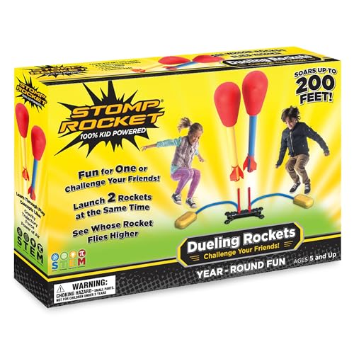 Stomp Rocket Original Dueling Rockets, 4 Raketen und Spielzeug Startrampe – Outdoor Raketenspielzeug – ideal für Outdoor-Spiele mit Freunden im Garten von Stomp Rocket