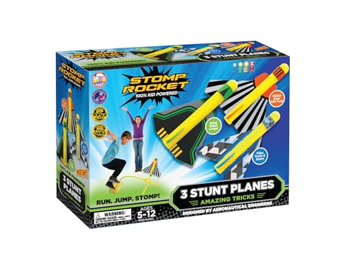 Stomp Rocket Original Stunt Planes Flugzeug Start Rampe - 3 Stunt Flugzeuge und eine Startrampe - Outdoor Rocket STEM / Mint Geschenke für Jungen und Mädchen - ab 5 (6, 7, 8) und älter von Stomp Rocket