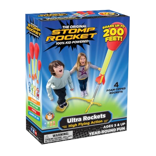 Stomp Rocket Original Ultra Rocket Launcher, 4 Raketen und Startrampe - Outdoor Druckluftrakete STEM/Mint Geschenk für Jungen und Mädchen ab 5 Jahren - Spielzeug für draussen von Stomp Rocket