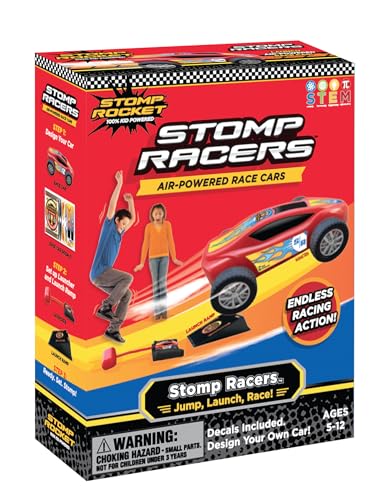 Stomp Racers von Stomp Rocket - Spielzeug Auto Abschussrampe, 1 druckluftbetriebenes Auto für Rennen und Sprung Stunts mit Abschussrampe und Sprungschanze von Stomp Rocket