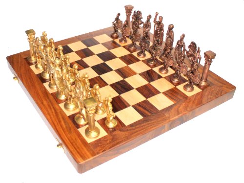 14" X 14″ Collectible Wooden Folding Chess Game Board Set+ Brass Roman Figure Pieces (Delivered Within 7 Days) von StonKraft