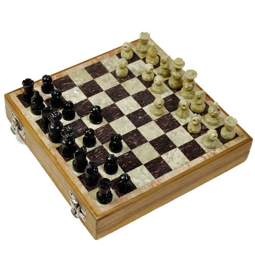 20,3 x 20,3 cm Marmor-Schachspielbrett-Set aus Holz + handgefertigte Spielfiguren von StonKraft