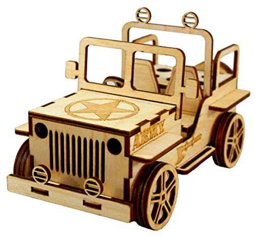 StonKraft 3D-Jeep aus Holzpuzzle Schreibtisch-Organiser, Stifthalter, Kartenhalter - einfach zu montieren 3D-Holzpuzzle - Bausatz für Schulprojekt von StonKraft