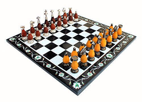 Pietra-Schachbrettspiel-Set aus Marmor und Messing-Holzstücken, 38,1 x 38,1 cm von StonKraft