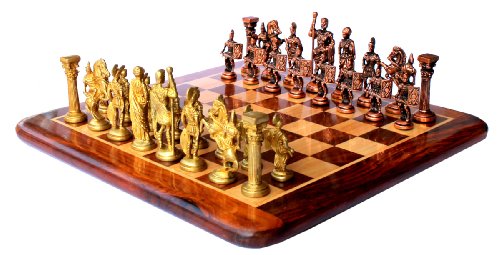 StonKraft 38,1 x 38,1 cm Rosenholz-Schachspielbrett-Set mit römischen Schachfiguren aus Messing, für Erwachsene ab 96 Jahren, für 2 Spieler von StonKraft