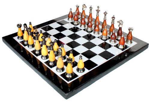 StonKraft Schachbrettspiel-Set 38,1 x 38,1 cm, Marmor + Messing-Holzteile, 2 Spieler, ab 10 Jahren von StonKraft