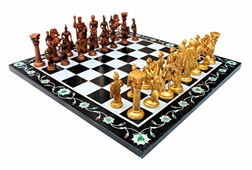 StonKraft Pietra Dura Schachbrettspiel-Set aus Marmor, 38,1 x 38,1 cm, aus Messing von StonKraft