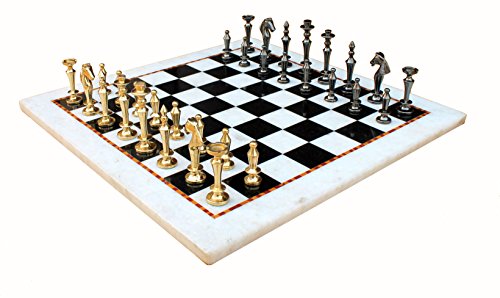 StonKraft Schachbrett-Set aus weißem und schwarzem Marmor + Messing-Schachfiguren Spielfiguren – dekoratives Steinschach – Heimdekoration – 38,1 cm von StonKraft