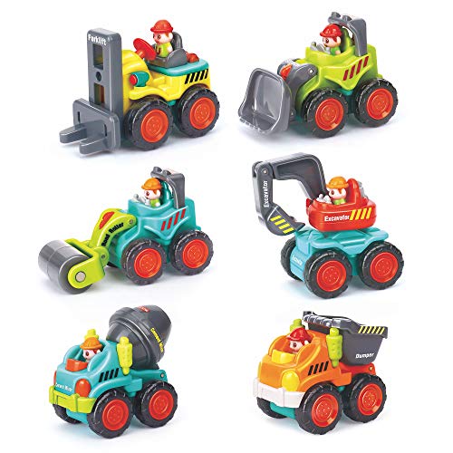 6-teiliges Baufahrzeug-Set – Bulldozer, Zementmischer, Kipper, Gabelstapler, Bagger und Straßenwalze für Ihren kleinen Bauunternehmer – Schiebespielzeug für Kleinkinder ab 18 Monaten von Stone and Clark