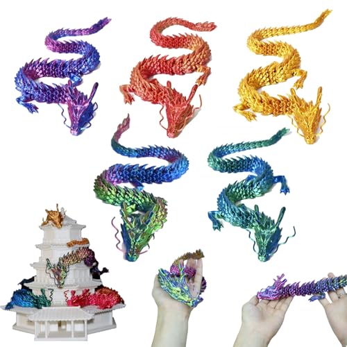 Stonivislyt 5 Stück 3D Druck Drache,2 Stück Beweglicher 3D Gedruckter Drache, Voll Beweglicher Drache Kristalldrache,Drachen Figuren Drachen Spielzeug für Erwachsene Kinder Geschenke Spielzeug von Stonivislyt