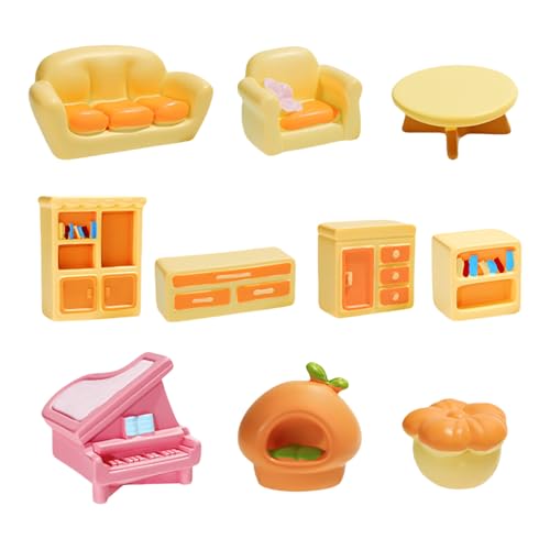 10 Stück Miniatur Wohnzimmermöbel Figuren Set Realistische Harze Sofa Tischschränke Ornamente Für Die Heimdekoration von Storage Bag