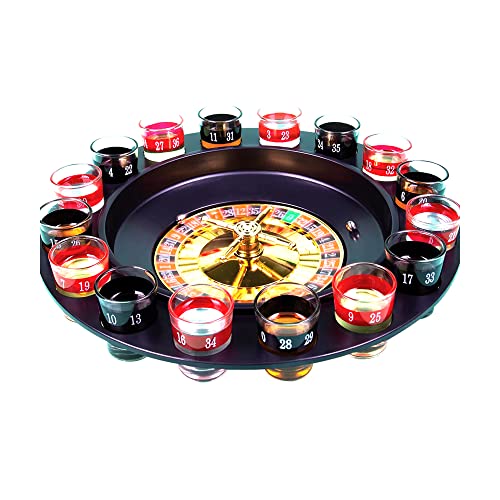 Straame Roulette-Trinkspiel für Partys, 16 nummerierte schwarze und rote Gläser, stabiles Roulette-Drehspiel-Set – sicher verpackt – 2 Metallbälle enthalten von Straame