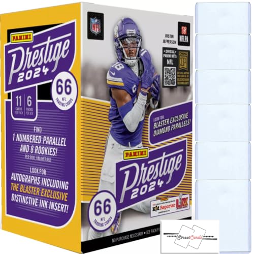 2024 Panini Prestige Football NFL Blaster Box mit 66 Sammelkarten + 6 Toploadern + STREETCARDS Magnet! von StreetCards