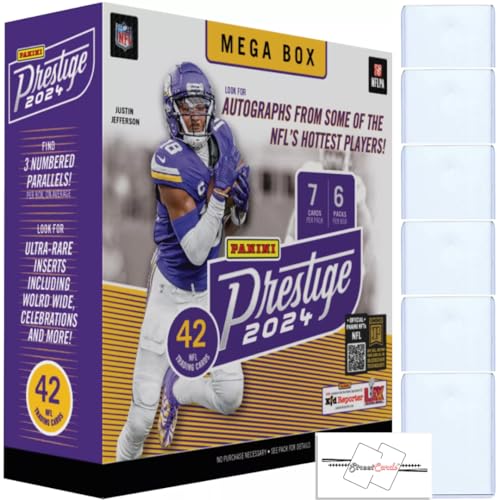 2024 Panini Prestige Football NFL Mega Box mit 42 Sammelkarten + 6 Toploadern + STREETCARDS Magnet! von StreetCards