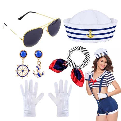 Streysisl Matrosenmütze Schal Set Mode Nautisch Kostüm Atmungsaktiv Matrosen Outfit Damen Matrosen Kostüm für Fasching Streysisl Matrosenmütze Schal Set Mode Nautisch Kostüm Atmungsaktiv Matrosen Outfit Damen Matrosen Kostüm für Fasching von Streysisl