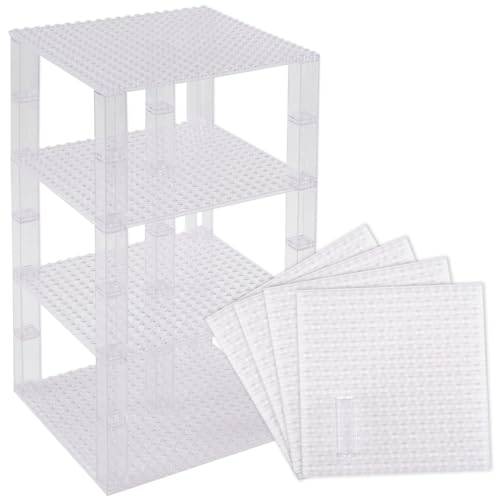 Stapelbare Premium-Bauplatten - inkl. neuen verbesserten 2x2-Bausteinen - kompatibel mit Allen großen Marken - geeignet für Turm-Konstruktionen - Set aus 4 Platten - je 15,2 x 15,2 cm - Transparent von Strictly Briks