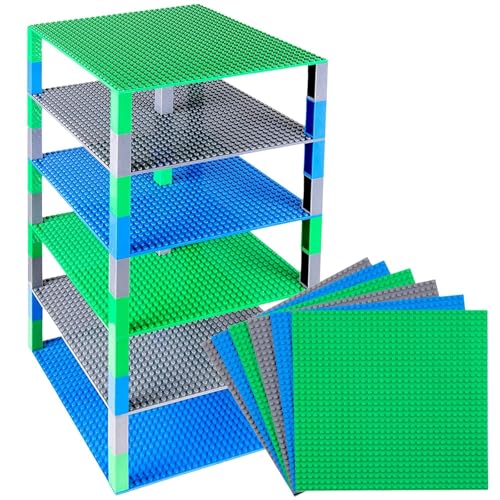 Strictly Briks Classic Grundplatten 10" x 10" Brik Tower 100% kompatibel mit Allen großen Marken | Bausteine für Türme, Regale und mehr | 6 Grundplatten und 50 Stapler in Blau, Grün und Grau von Strictly Briks