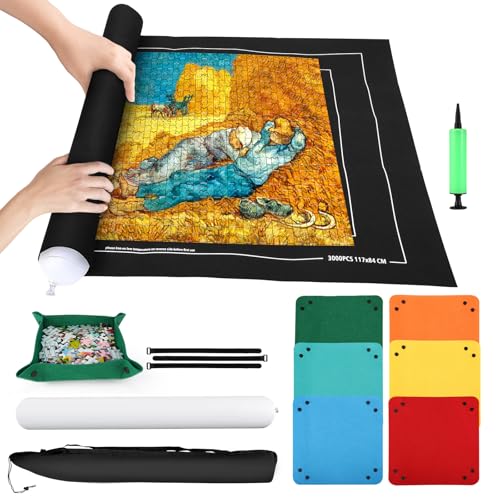 Puzzlematte, Puzzle Roll Up Storage Mat, Puzzle-Rollenmatte für 1000 1500 2000 3000 Puzzle Teile Puzzle Pad, Tragbare Puzzles Mat, Puzzleunterlage Jigsaw Mat, Riesenfilzmatte mit 6 Sortierer von Strixorn