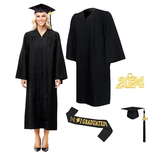 Abschlusskostüm-Set mit schwarzer Mütze und Robe, Abschlusskappen-Dekoration der Klasse 2024 für Absolventen, Bachelor-Absolventen Abschlusskostüm-Set mit schwarzer Mütze und Robe, Abschlusskappen-Dekoration der Klasse 2024 für Absolventen, Bachelor-Absolventen von Stronrive