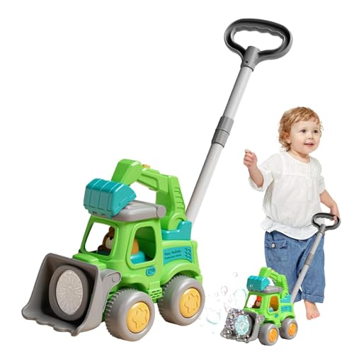 Bubble Maker für Kinder, Bubble Machine,Automatische Bulldozer -Bubble Blower - Bildungsspielzeugschaumhersteller mit LED -Leuchten, Vorschullern Push Walker Indoor Outdoor von Stronrive