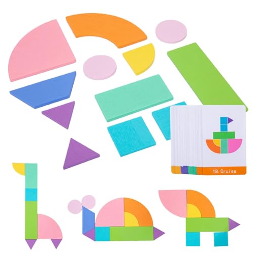 Geometrisches Tangram-Spiel, Denksport-Spielzeug, geometrische Sechseck-Rätsel | Geometrisches Tangram-Puzzle mit Holzmusterblöcken - Klassisches Lernspielzeug mit Denkaufgabe und Karten für von Stronrive