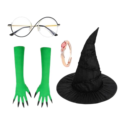 Halloween Hexenkostüm | Schwarzer Hexenhut Mit Grünen Krallenhandschuhen,Kostüm Kit für Halloween Karneval Kostümfest Cosplay Maskerade Halloween Hexenkostüm | Schwarzer Hexenhut Mit Grünen Krallenhandschuhen,Kostüm Kit für Halloween Karneval Kostümfest Cosplay Maskerade von Stronrive