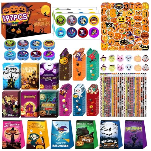 Halloween-Preise für Kinderparty, Halloween-Spielzeugset - 197-teiliges Halloween-Spielzeugsortiment für Kinder, und Mädchen,Halloween-Partygeschenke, Preisbox, Spielzeugsortiment, Klassenzimmer, Tric von Stronrive