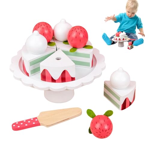 Holzkuchen -Spielset, gefälschte Kuchenspielzeugset,Realistische Erdbeercreme -Kuchen -Spielset Toys | Holzfutterspiel, Bäckereispielset, Holzfutter Requisiten für Mädchen von Stronrive