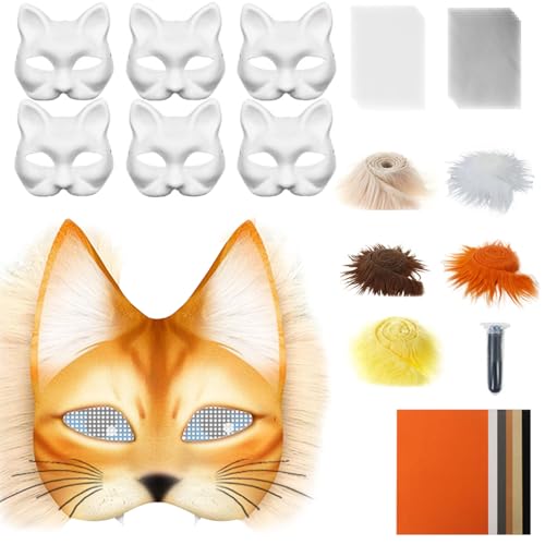 Katzenmasken-Set, blanko, Tierverkleidungen, Kunsthandwerk mit Netz- und Filzblatt, Zubehör-Set für Männer, Karneval, Cosplay, Party, Maskerade Katzenmasken-Set, blanko, Tierverkleidungen, Kunsthandwerk mit Netz- und Filzblatt, Zubehör-Set für Männer, Karneval, Cosplay, Party, Maskerade von Stronrive