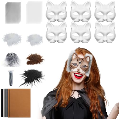 Katzenmasken zum Basteln | Blanko-Tierverkleidungsmasken – Kunsthandwerk mit Netz- und Filzblatt-Zubehör-Set für Männer, Karneval, Cosplay, Party, Maskerade Katzenmasken zum Basteln | Blanko-Tierverkleidungsmasken – Kunsthandwerk mit Netz- und Filzblatt-Zubehör-Set für Männer, Karneval, Cosplay, Party, Maskerade von Stronrive