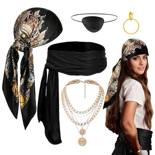 Piratenkostüm-Zubehör für Erwachsene, Piraten-Bandana, Schärpe, Halskette, Augenklappe, Ohrringe, Maskerade, Cosplay, Verkleidungszubehör für Fotoshootings, Events, Themenpartys, Theaterbühne Piratenkostüm-Zubehör für Erwachsene, Piraten-Bandana, Schärpe, Halskette, Augenklappe, Ohrringe, Maskerade, Cosplay, Verkleidungszubehör für Fotoshootings, Events, Themenpartys, Theaterbühne von Stronrive