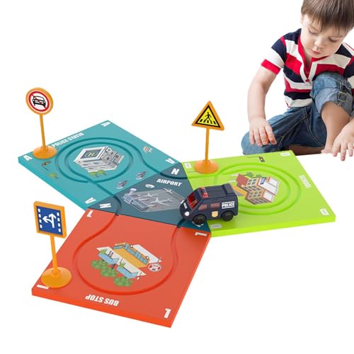 Puzzle-Rennbahn-Spielset, Magnet-Puzzle-Rennstrecke | Magnetische Autospur-Puzzleteile,Batteriebetriebene Montage-Straßenauto-Modell-Puzzlebahn für und Mädchen von Stronrive