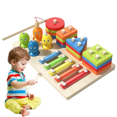 Stronrive Farbsortierspielzeug für Kleinkinder, Sortierspielzeug für Kleinkinder,3-in-1-Holzform-Stapel- und Sortierspielzeug Stapelspielzeug für Babys | Buntes Lernaktivitäts-Blockpuzzle, Spielzeug von Stronrive