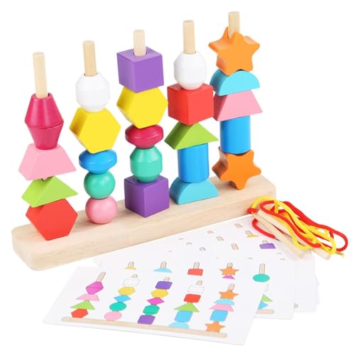 Stronrive Holz-Stapelblock, Schnürblöcke Perlen, Vorschul-Lernspielzeug, Stapelblock-Spielzeug, Holzperlen-Reihenfolge, Holzperlen-Spielzeugset für Vorschulkinder im Alter von 2–5 Jahren von Stronrive