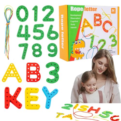 Stronrive Holzschnürspielzeug Alphabet, Schnürspiel für Kinder | Alphabetperlen Schnürspielzeug Fantasieentwicklung,Kleinkind lernt Buchstabenperlen, frühes Rechtschreiberkennungsspiel für Vorschule, von Stronrive