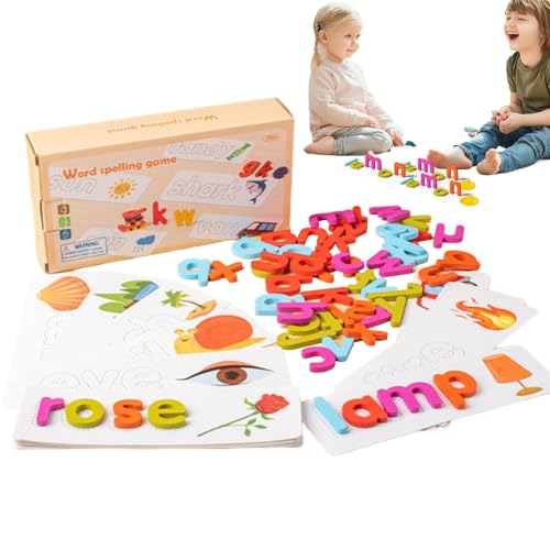 Stronrive Holzspielzeug mit passenden Buchstaben, passendes Buchstabenspiel | Alphabet-Buchstaben-Wort-Lernspiel | Sight Words Letters-Erkennungsspiel für den Kindergarten zu Hause von Stronrive