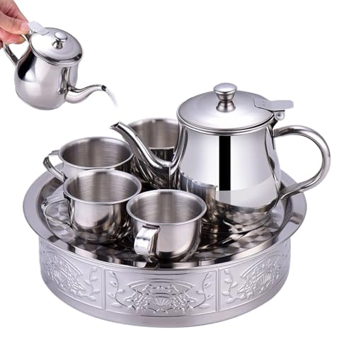 Teeset Aus Edelstahl - Teekanne Tassen und Tablett für Kinder | 70ml Tassen Teekanne Mit Langem Ausguss Und Siebeinsatz Für Zusammenkünfte Reisen Zuhause Anfänger Picknick Camping Teeset Aus Edelstahl - Teekanne Tassen und Tablett für Kinder | 70ml Tassen Teekanne Mit Langem Ausguss Und Siebeinsatz Für Zusammenkünfte Reisen Zuhause Anfänger Picknick Camping von Stronrive
