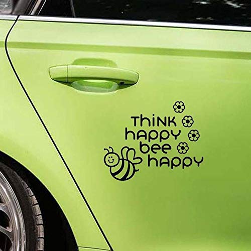 Think Happy Bee Happy Fun Window Bumper Sticker Vinyl Decal 15.5CM x 11.7CM - Black von Handmade By Stukk