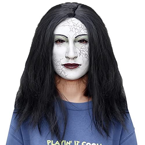 Stylebest Gruselige Halloween -Gesichtsabdeckung, Rissige Abdeckung mit 41 Cm Langen Geraden Haaren für Erwachsene Halloween Party Cosplay Kostümprops Stylebest Gruselige Halloween -Gesichtsabdeckung, Rissige Abdeckung mit 41 Cm Langen Geraden Haaren für Erwachsene Halloween Party Cosplay Kostümprops von Stylebest