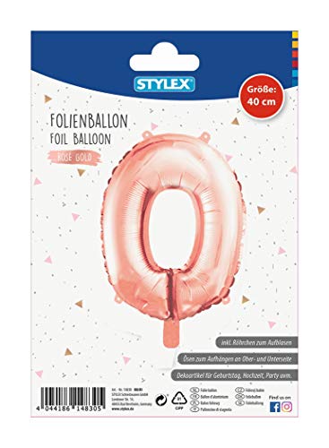 Stylex® 1483. Folienballon Luftballons 40cm Ballons Rosegold, Zahl:0 von Stylex