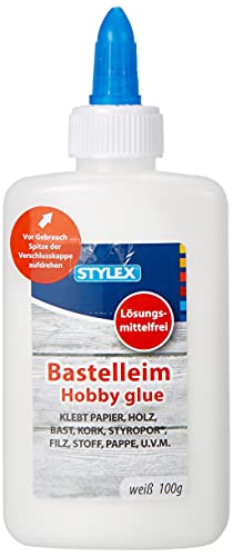 Stylex 23373 - Weißer Bastelleim, 100 g, lösungsmittelfrei, klebt kraftvoll und schnell, ideal zum Basteln, für viele Materialien geeignet von Stylex