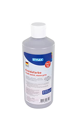 Stylex 28314 - Kreidefarbe Steingrau, 500 ml Flasche, auf Wasserbasis, matt und schnell trocknend, lichtbeständig, Wasser- und wetterfest von Stylex