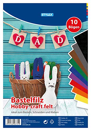 Stylex 46731 - Bastelfilz, 20 x 30 cm, 10 Bogen, Sortiert in 10, ideal zum Basteln, Schneiden und Kleben Stylex 46731 - Bastelfilz, 20 x 30 cm, 10 Bogen, Sortiert in 10, ideal zum Basteln, Schneiden und Kleben von Stylex