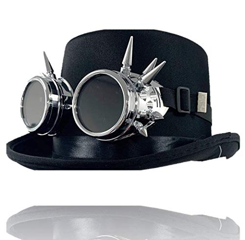 Vintage Steampunk Cyber Retro Sliver Spike Goggles & Black Top Hat Hot Punk von Stylex