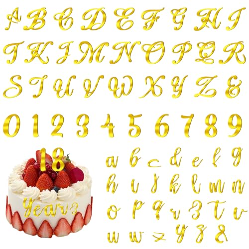 Buchstaben Tortendeko Gold, 64 Stücke Acrylic Buchstaben für Torte Goldfarbene Buchstaben von A bis Z und Zahlen von 0 bis 9, Personalisierter Tortenaufsatz in Groß- und Kleinbuchstaben von Styquenzer