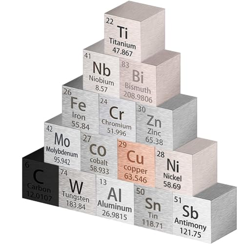 Stytpwra 15-Teilige WüRfel, MetalldichtewüRfel, Hochdichte ElementwüRfel für Elements Collection Lab, Hobby, Schwere Elemente von Stytpwra