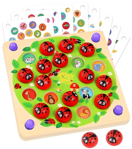 Subtail Montessori Spielzeug ab 3 4 5 Jahre - Memory Spiele ab 2 3 4 Jahren - Geschenk MäDchen Junge - Kinderspielzeug Ladybugs Holzspielzeug von Subtail