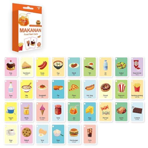 33pcs Zweisprachige Lernkarten Für Kinder Mit Indonesischen Und Englischen Tiervokabeln Tränenresistente Flitzkarten Set Set von SueaLe