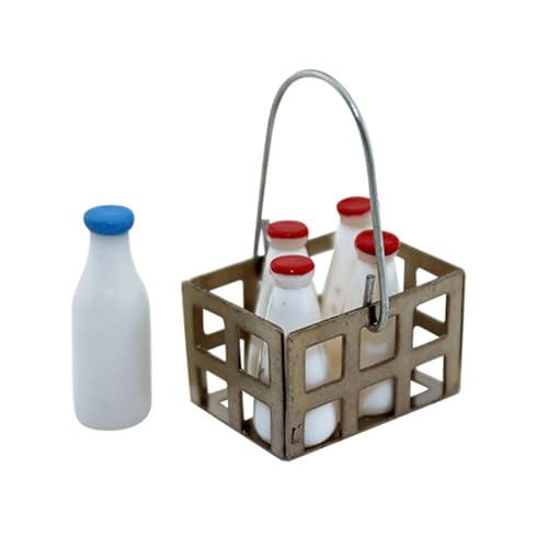 Dollhouses Miniatur Milchflasche Set 5PCs Mit Korb Für Küchen Esszimmer Und Restaurant Decors 1/12 Skala von SueaLe